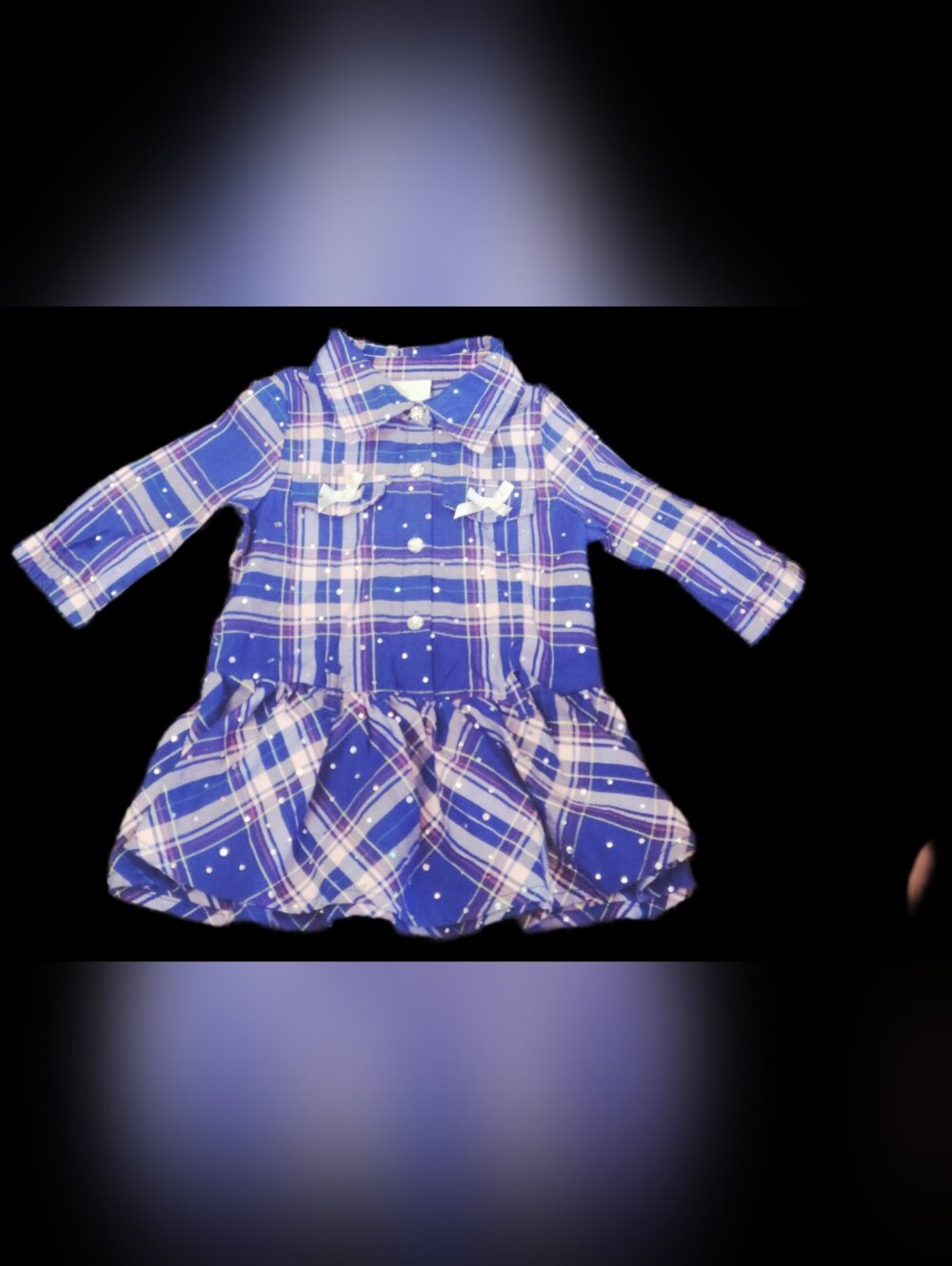 #KCG77 Girls Blue & Pink Plaid Button-Front Dress with Bows